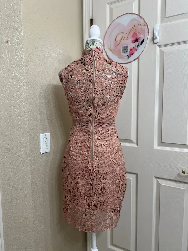 Bardot Paris Lace High Neck Dress Pink Size 4 NWT Cocktail Wedding Guess - Image 4