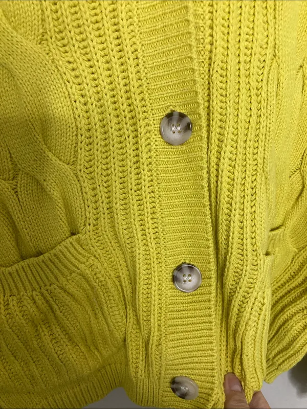 St. John's Bay Neon Yellow Cable Knit V-Neck Cardigan S - Image 8