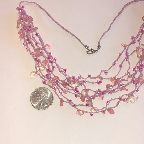 Elegant Pink Boho Beaded Necklace - Image 3