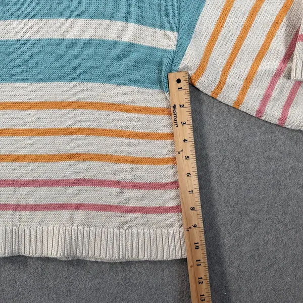 LOFT Women's Large Striped Knit Sweater Top Teal Orange Pink Drop Shoulder Boxy - Image 6