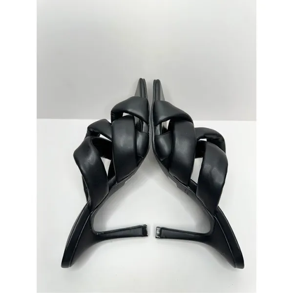 Abound Mule Sandals Size 6.5 Black Square Toe Woven‎ Stiletto Open Toe Heels - Image 6