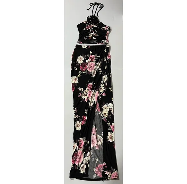Black Pink ‘Fame Time’ Floral Maxi Skirt and Crop Top Matching Set Coords Size S 🌸✨ - Image 2