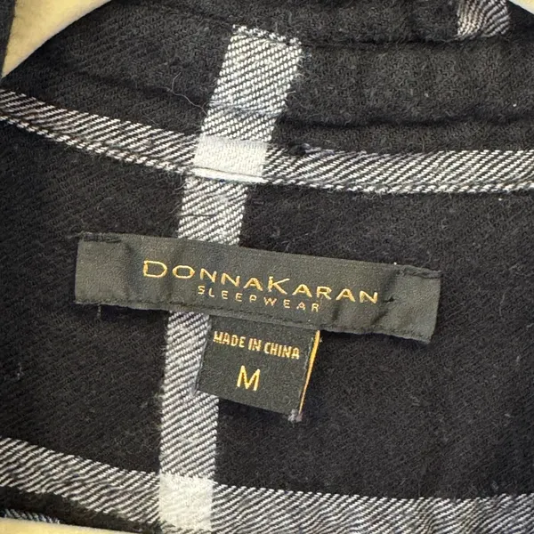 Donna Karan Sleepwear Black White Plaid Button Down Tunic Nightshirt Medium - Image 6