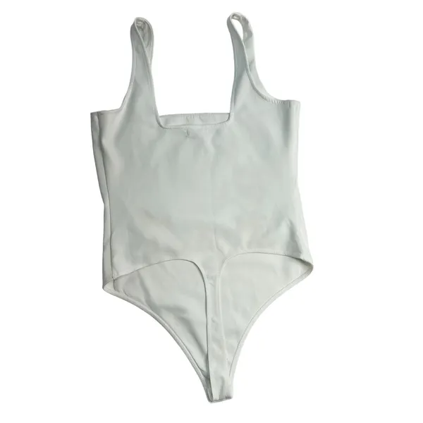 Good American Square Neck Tank Thong Bodysuit‎ White Snaps Size 3 US Large NWT - Image 3