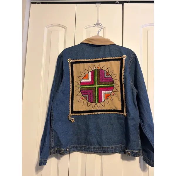 Vintage Denim‎ Jacket Women's Small Embroidered Southwestern Collar Zip Up Small - Image 4
