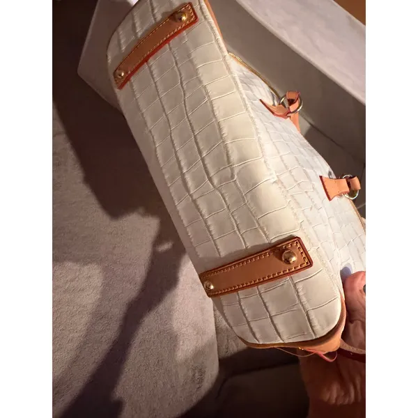Dooney & Bourke Womens Satchel White Leather Croc Zip Zip Satchel Dome Bag - Image 7