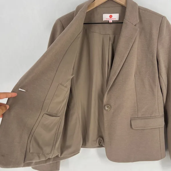 Samantha Brown Blazer‎ Jacket Womens Medium Brown Notch Lapel Single Breasted - Image 10