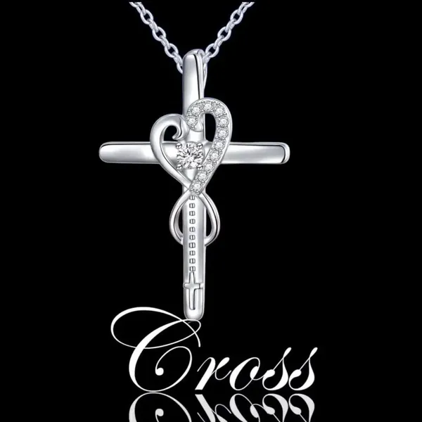 Sterling Silver CZ Cross Necklace Faith Hope Love Infinity - Image 5