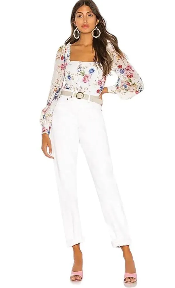 LPA CORA FLORAL LONG puff SLEEVE SQUARE NECK CROPPED BLOUSE TOP M - Image 4