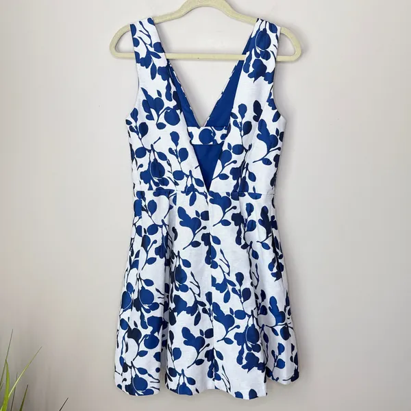 Betsey Johnson Floral Jacquard Dress Size 8 White Blue Metallic Flower‎ Print - Image 8