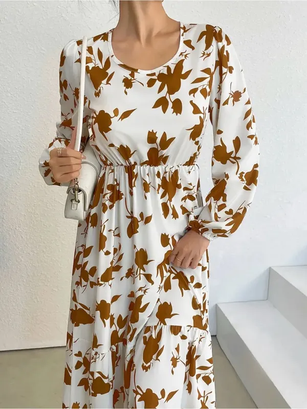 Women's White Maxi Dress with Brown Floral Print - Image 6