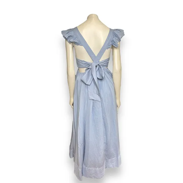 Mable Powder Blue Ruffle Flutter Sleeve Square Neck Tie Back Cut-Out Maxi Dress - Image 6