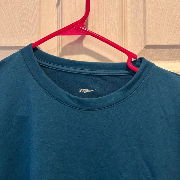 Nike Yoga Dri-FIT Wmns Large Teal Oversized Long Sleeve Top Gold Glitter Swoosh‎ - Image 2