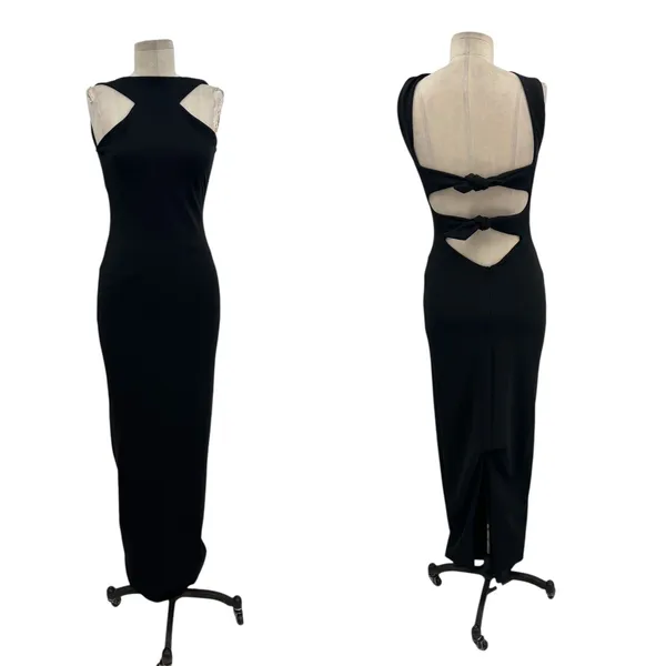 Nookie Long Gown Maxi Dress Bodycon‎ Halter Neck Cut Out Tie Black Size Small - Image 2