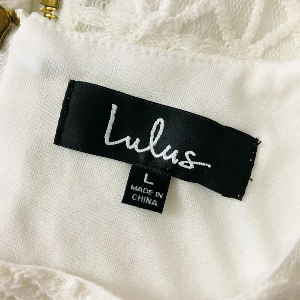 Lulus Shift Dress Mini Lace Overlay Short Sleeve White Zipper Size L - Image 3