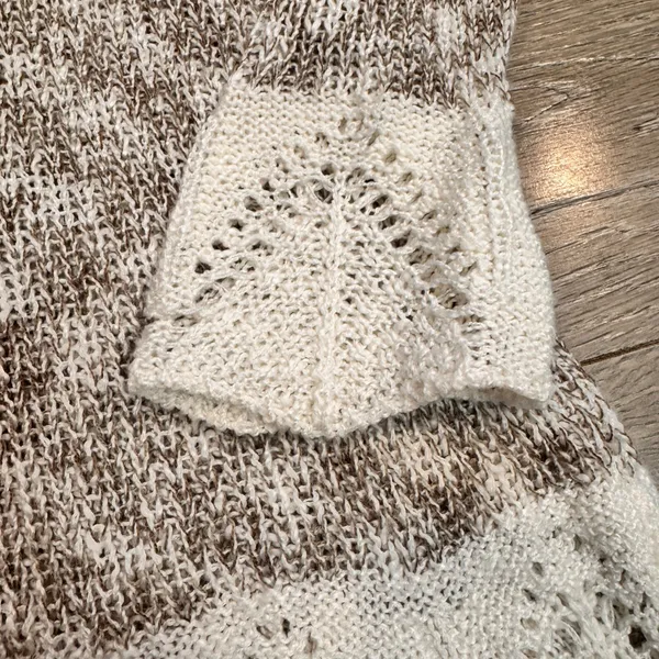 Poof Knit Sweater‎ Beige Crochet Hem Lace Cuffs Size Large L Whimsy - Image 3