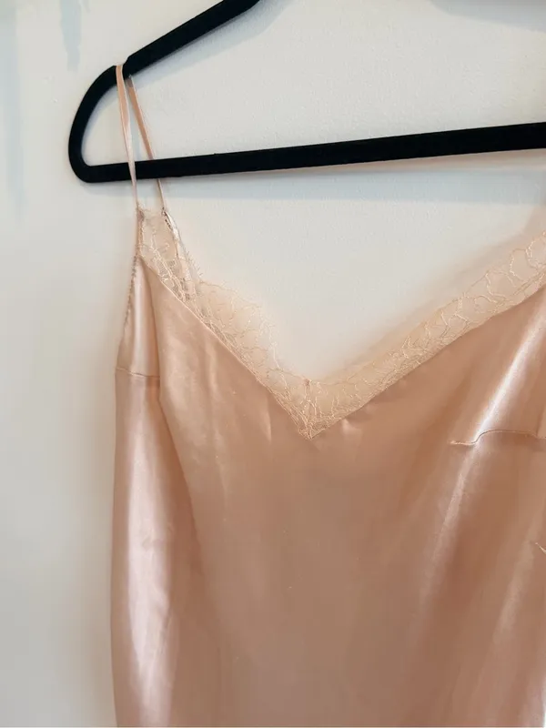Victoria's Secret Y2K Vintage Silk Lace-Trim Slip Dress Blush Tan Women’s Small - Image 4