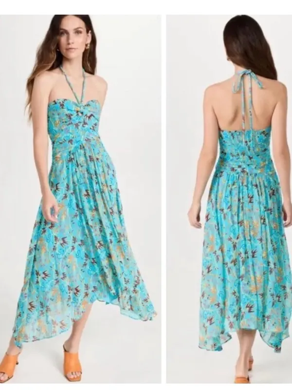 A.L.C. Frank New Violet‎ Silk Floral Chiffon Halter Handkerchief Hem Midi Dress size 00 - Image 10
