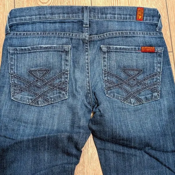 7 For All Mankind 26 Edie Jeans Slim Straight Leg Dark Faded Wash Made In USA - Image 5