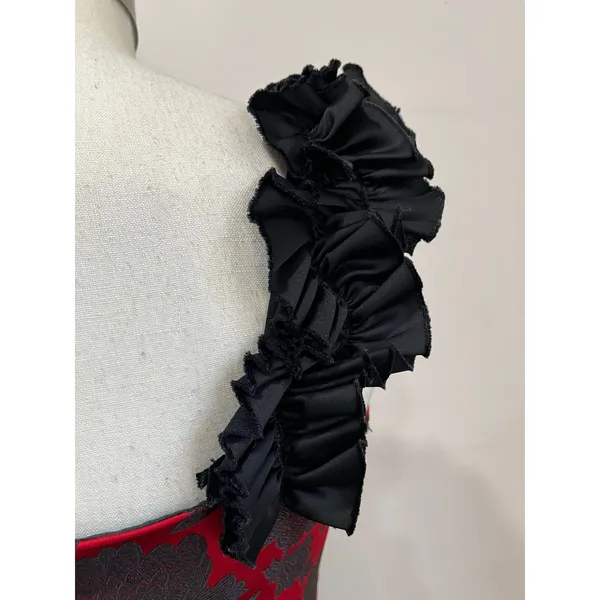 Maggy London Red Black‎ Brocade Ruffle Neck Cocktail Party Dress Size 8 - Image 7
