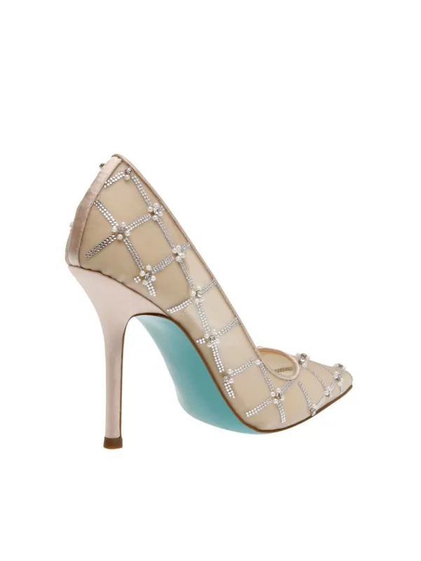 Betsey Johnson Rhinestone Embellished Evening Pumps Heels Stiletto Nude Brown 8M - Image 11