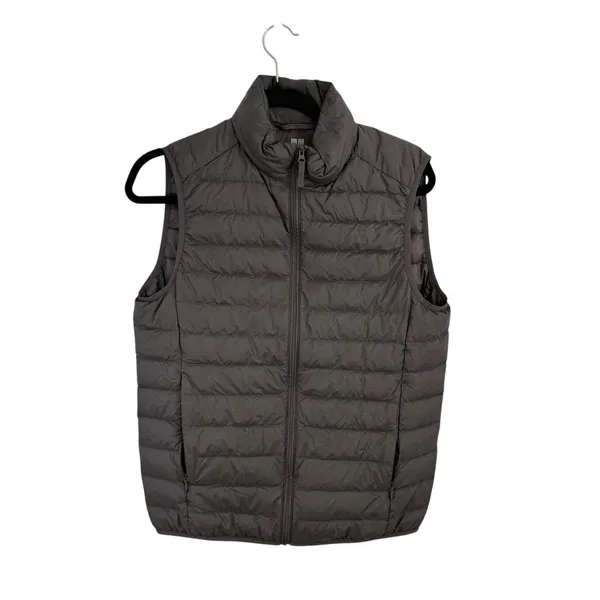 Uniqlo Grey Puffer Down Vest Packable‎ Travel Full Zip Nylon Womens XS - Image 2