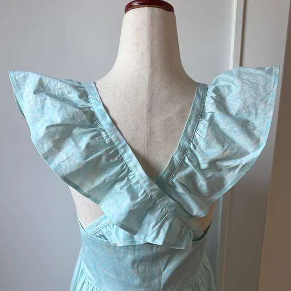 Mott50 Light Blue Ruffle V neck Maxi Size Medium Cotton Blend Dress - Image 3