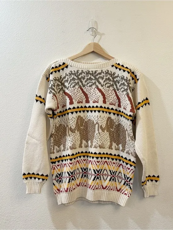 The Villager Women's Fair Isle Vintage Elephant Knit Long Sleeve Cozy Sweater‎ M - Image 2