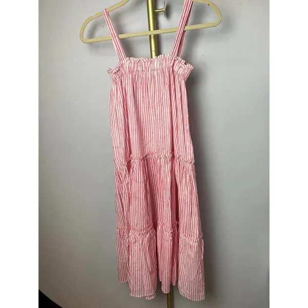 Grace Holiday Pink and White Stripe Tiered Dress NWT Sz. XS - Image 5