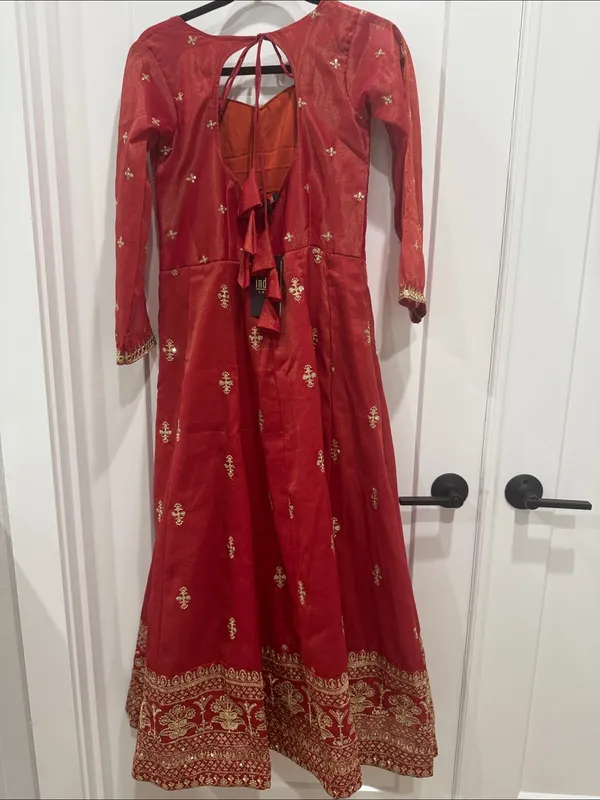 Indya Orange rust Embroidered Anarkali Dress with Gold Accents size S - Image 7
