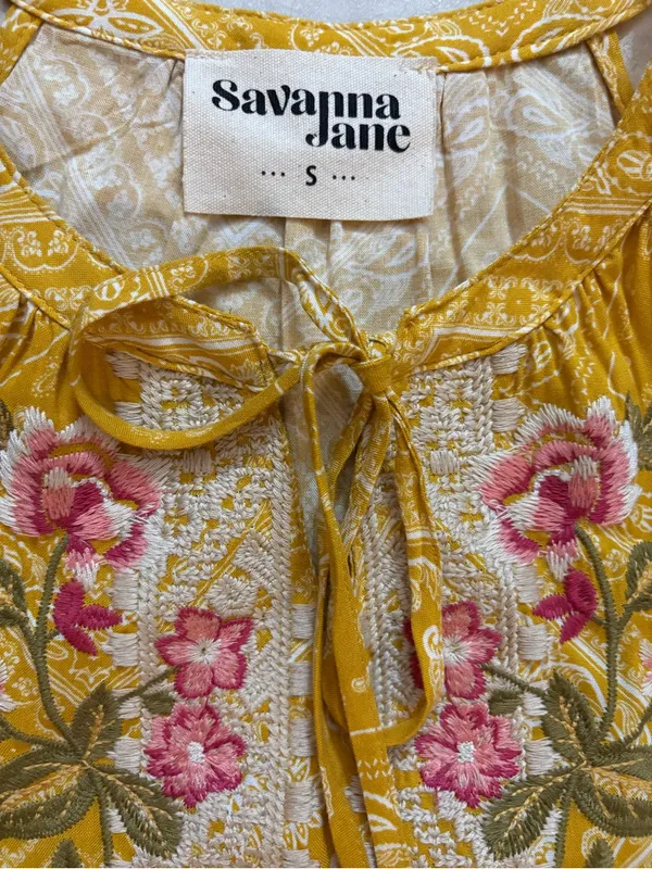 Savanna Jane Mustard Floral Embroidered Halter Camisole - Image 2