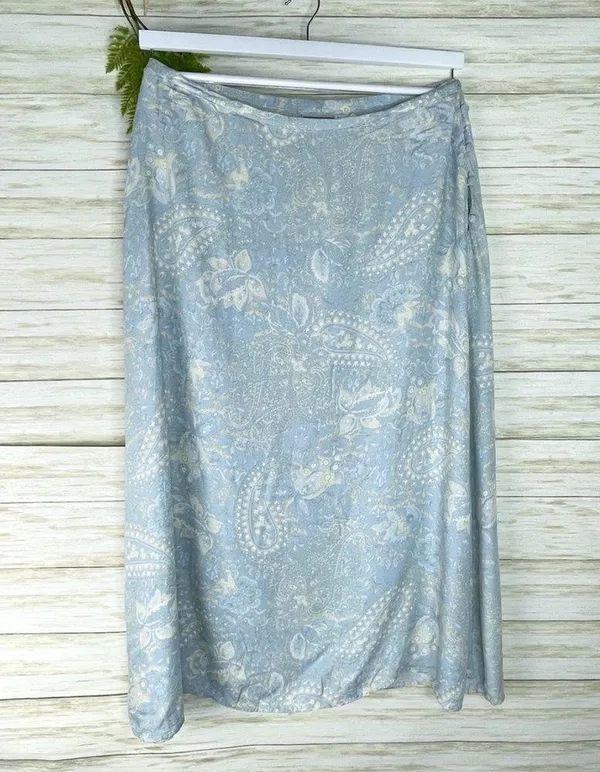 Vintage Boho Light Blue Yellow Paisley Maxi Skirt - Image 2