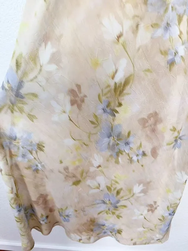 Arose Studio Shiloh Crinkled Chiffon V Neck Bias Cut Midi Dress Yellow $198 OS - Image 6