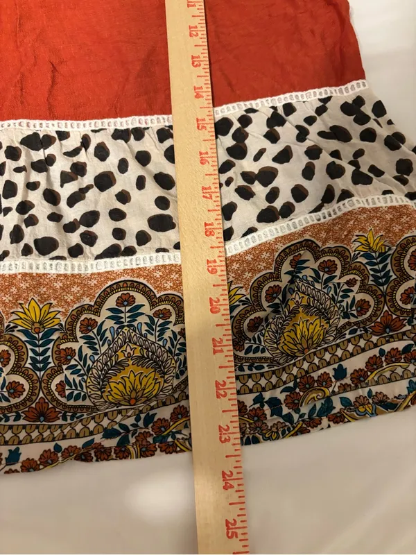 THML Boho Mixed Print Blouse Large Rust Animal Print Paisley Balloon Sleeve - Image 5