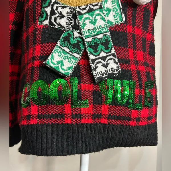 Christmas Red and Black Plaid Reindeer Sweater - Image 3