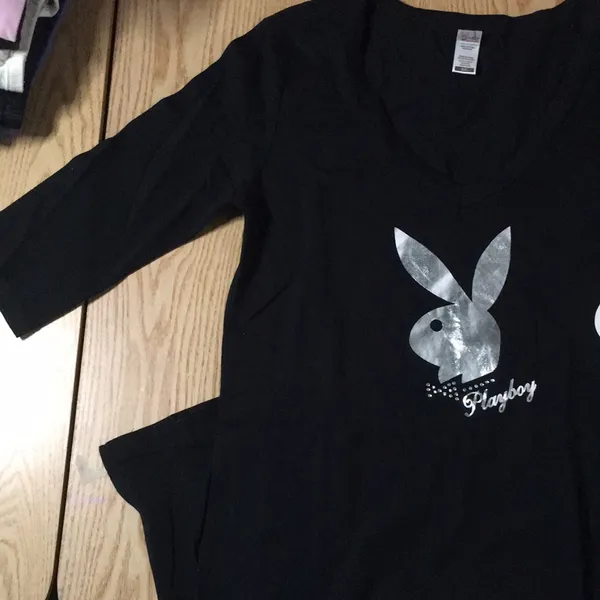 New Playboy Rare Vintage Pajamas Sleepwear Stretchy Soft Black/Silver Size Small - Image 4