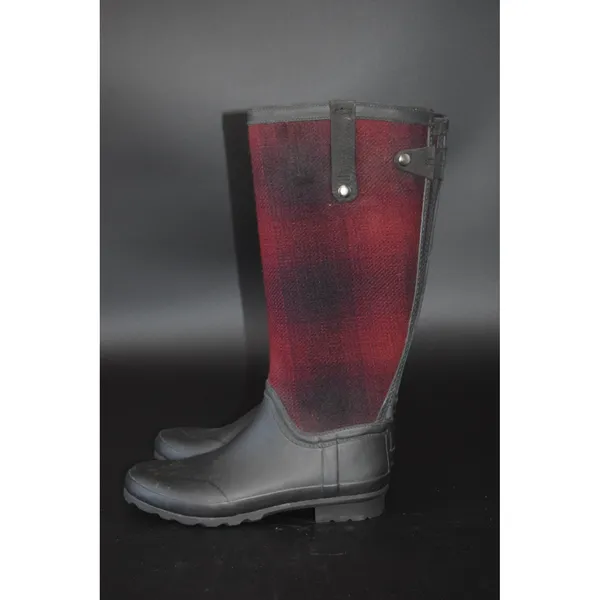 Woolrich Sebago Plaid Rain Boots Womens Red Black Buffalo Check Rubber Tall Sz10 - Image 4
