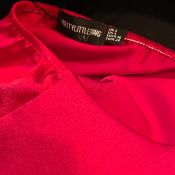 NWT PrettyLittleThing Red Draped One Shoulder Satin Wide Leg Jumpsuit - Image 4