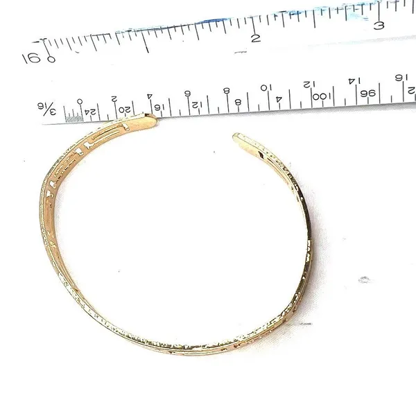 gold-toned cuff bangle bracelet matching ring Set cutout Greek key - Image 3