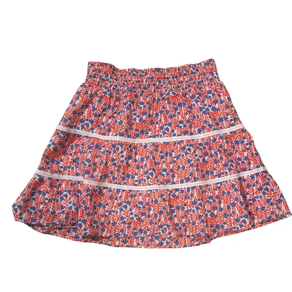 J. Crew Smocked Tiered Floral Mini Skirt – Red & Blue Summer Cotton (S) - Image 2