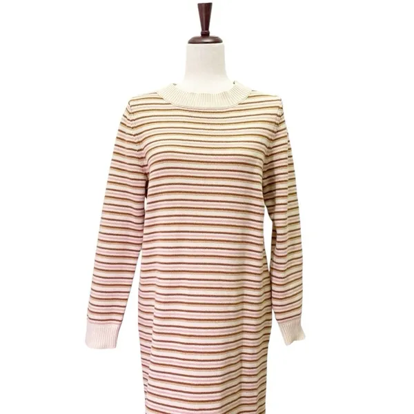 NWT Roolee Sweater Dress Small Cream Pink Brown Striped Knit Midi Long Sleeve - Image 8