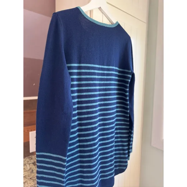 Tory Burch Wool Cashmere Blend Tunic Sweater XS Navy Stripe Pockets 50123142 - Image 8