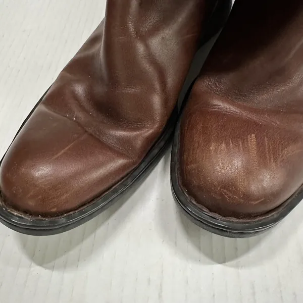 Born Riding Boots Womens 7.5 Brown Leather Knee High Zip Strap Block Heel W62417 - Image 11