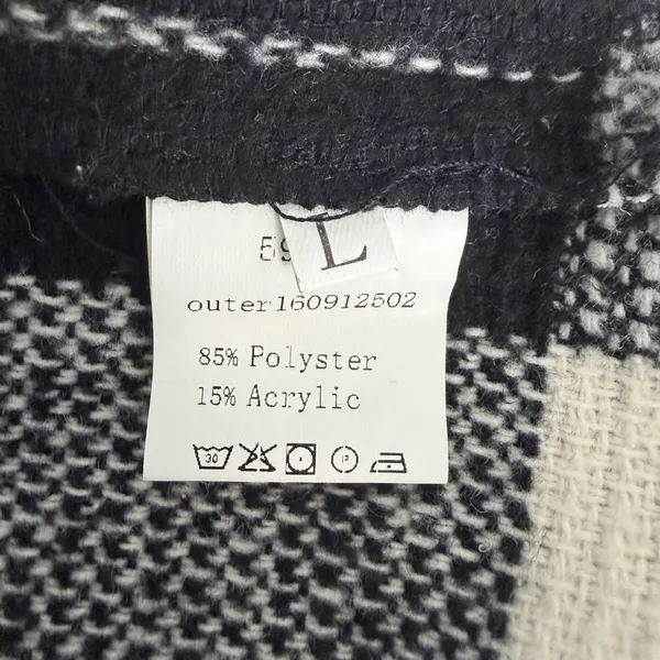 Buffalo Plaid Open Front Cardigan Coat Black‎ White Womens Large Office Preppy - Image 10