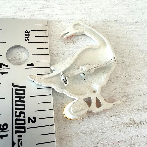 Vintage JJ Jonette Goose Golden Egg Brooch White Enamel Figural - Image 4