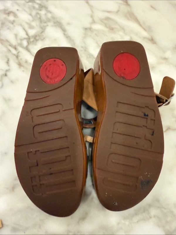 FitFlop Brown Leather Buckle Platform Sandals - Image 6