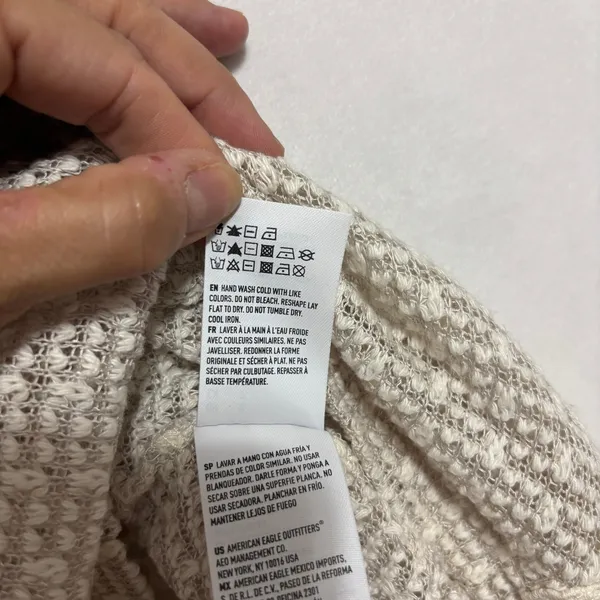 American Eagle Short Sleeve Sweater Cream Crochet Lace Boho Coastal Casual Small - Image 6