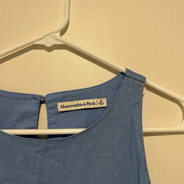 Abercrombie Light Blue High-Neck Linen-Blend Mini Dress Size Small - Image 6