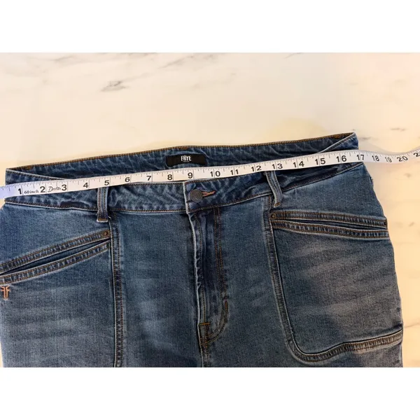 Frye Blue High Rise Wide Leg Raw Hem Denim Jeans Size 31 Med Wash Patch Pocket - Image 9