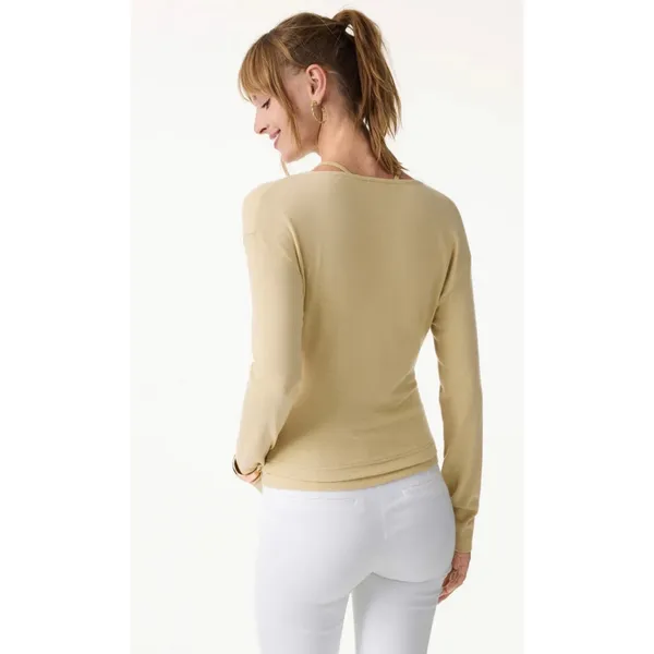 OGL Move Women XS Yellow Draped Wrap Front V-Neck Long Sleeve Athleisure Top Tee - Image 5